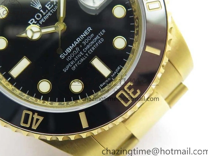 MiroTime 0111 WaterResistant Submariner 116618 LN D1F Best Edition YG Wrapped Black Dial on YG Wrapped Bracelet A 2588